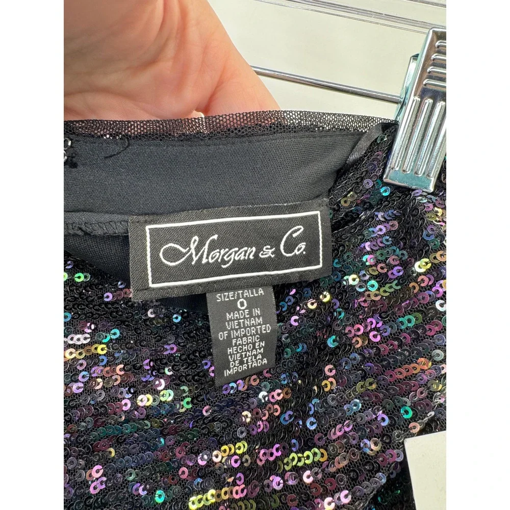 Morgan & Co Homecoming 2-pc Skirt Set Womens 0 Black Multi Sequin Party Glam NWT